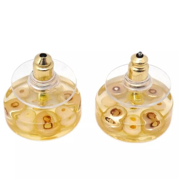 Chanel Button Piercing Earrings Artificial Pearl Clear - Picture 3 of 4